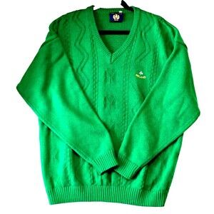 Vintage Blarney Castle Made In Ireland Sweater Men's XL V-Neck Grass Green
